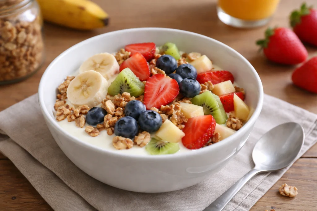 Yoghurt met granola en vers fruit